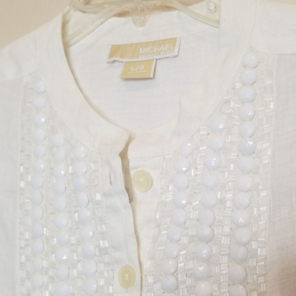 MICHAEL KORS White Linen Button Down Blouse Size Small - Picture 4 of 6